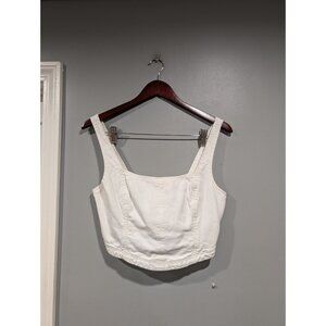 PILCRO Anthropologie Cream Corset Style Cotton/Linen Crop Top Smocked Back Sz S